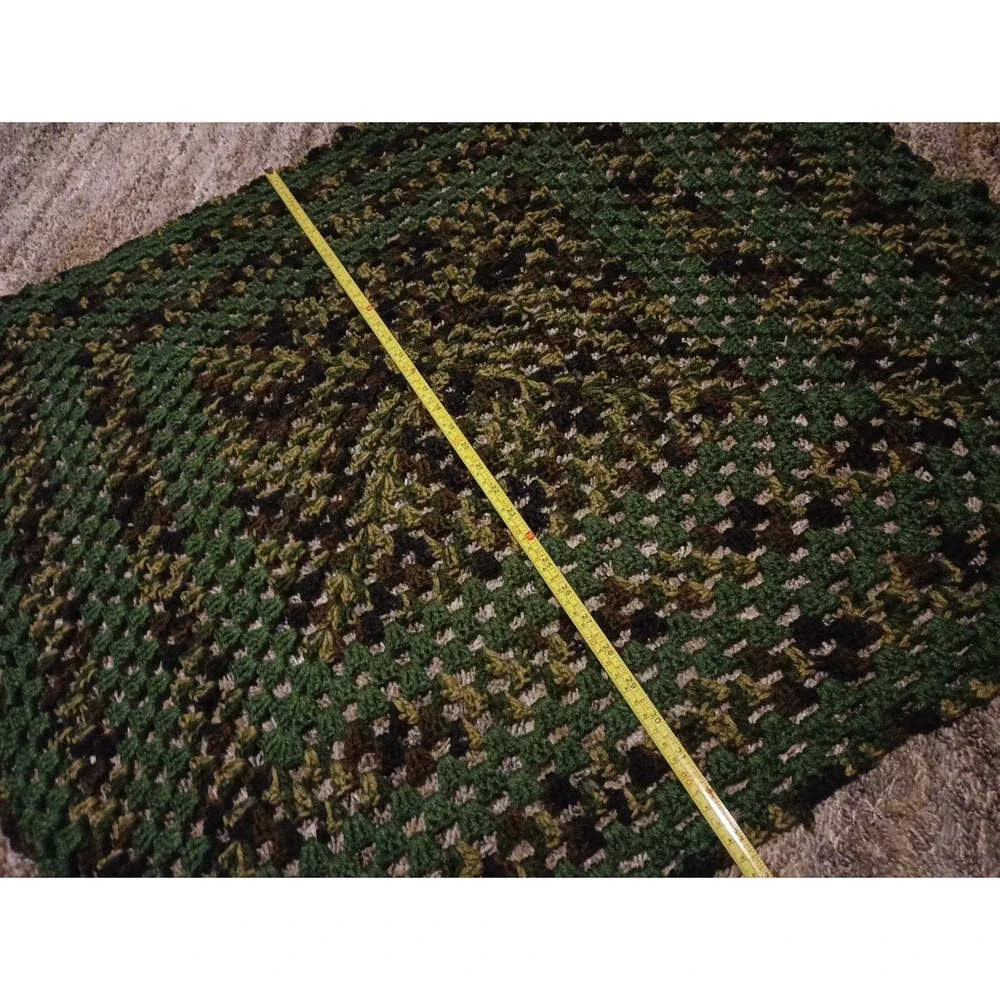 Nostalgic Military Green Vintage Handmade Crochet Knit 33in Square Trow Blanket